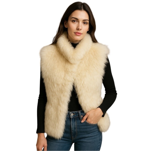 Vintage Ivory Undyed Luxurious Mongolian Lamb Fur Vest Size Medium - Picture 1 of 12